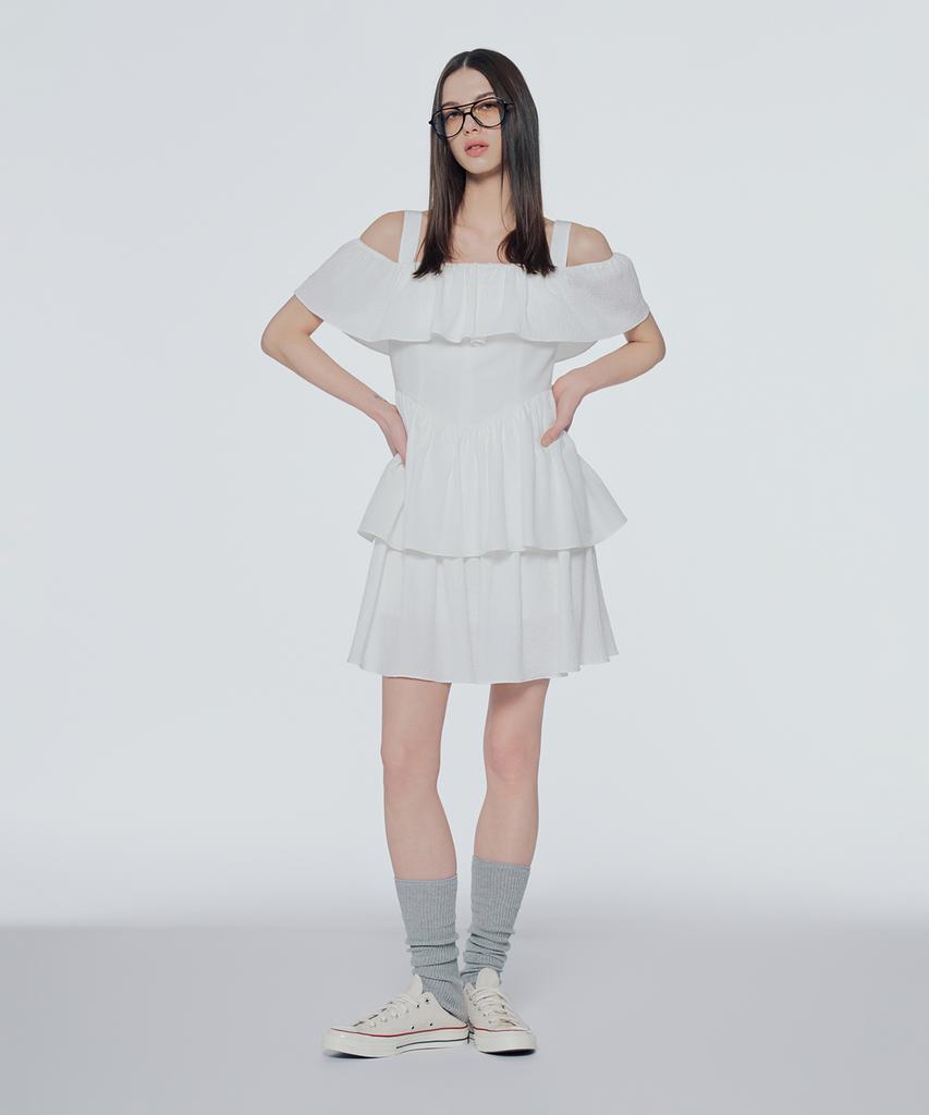 INSTANTFUNK Off-Shoulder Stufen-Minikleid