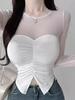 2026 Spring/Summer Women's Slim Mesh Layer Round Neck Long Sleeve Top