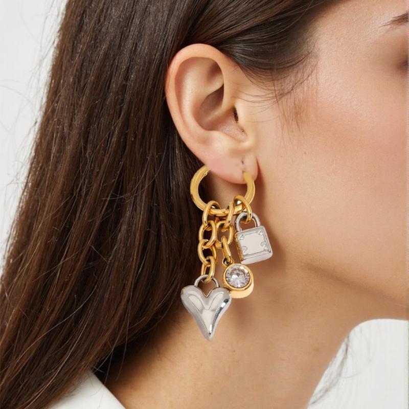 Unique Ear Jewelry Heart Pendant Earrings Stainless Steel Texture Modern Women Jewelry Present for Women and Girls