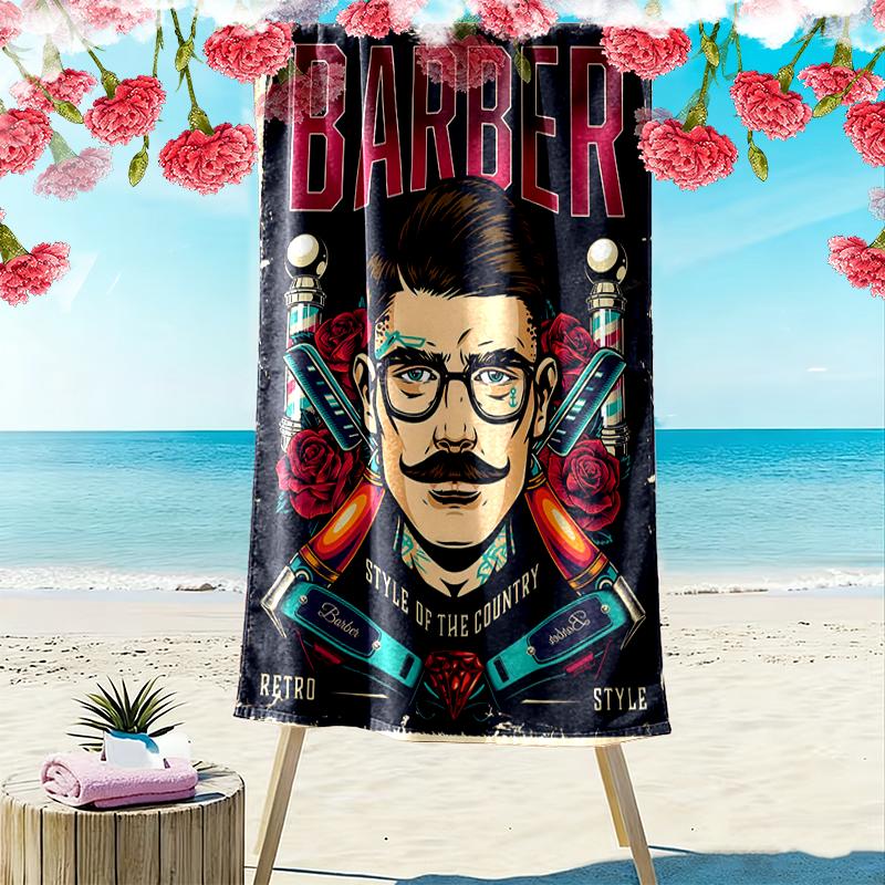 Barber shop Print Beach Towel, Large Soft Quick Dry Towel for Beach Camping Swimming