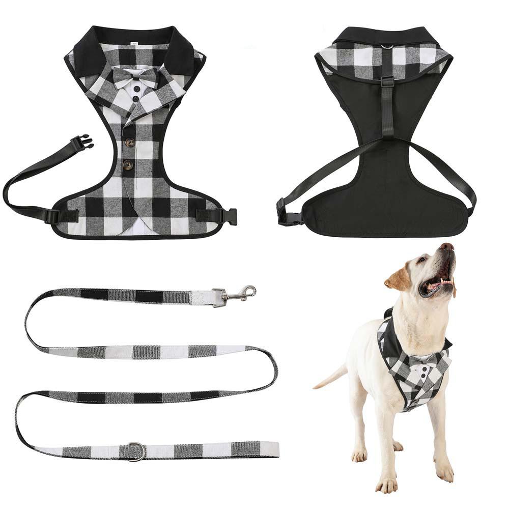 Tanpopo No Pull Dog Harness with Multifunction Dog Leash Soft Adjustable No Choke Escape Proof Pet Vest Christmas Plaid Pattern