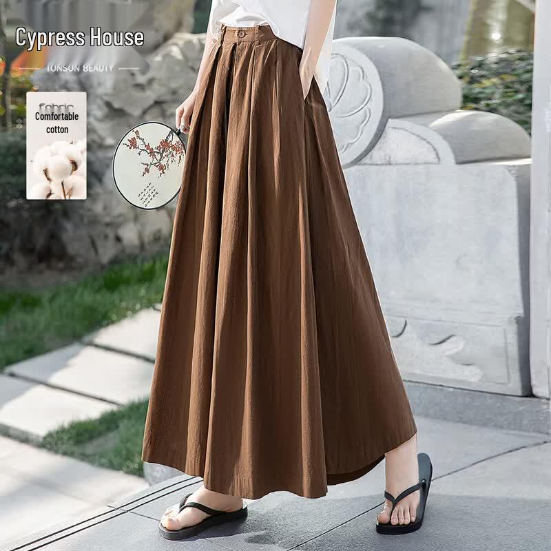 Si Baishe Women s High-Waist Cotton Wide-Leg Cropped Pants M