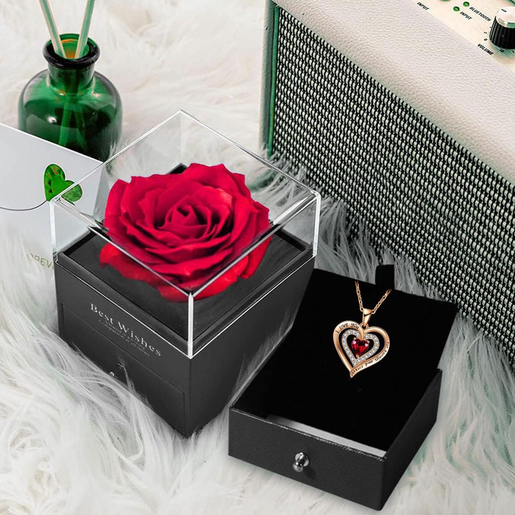 Soap Flower Rose Necklace for Silver Artificial Flower Pure Heart Shape Never Withering Dry Rose Creative Rose Gift Message Card Wedding Day White