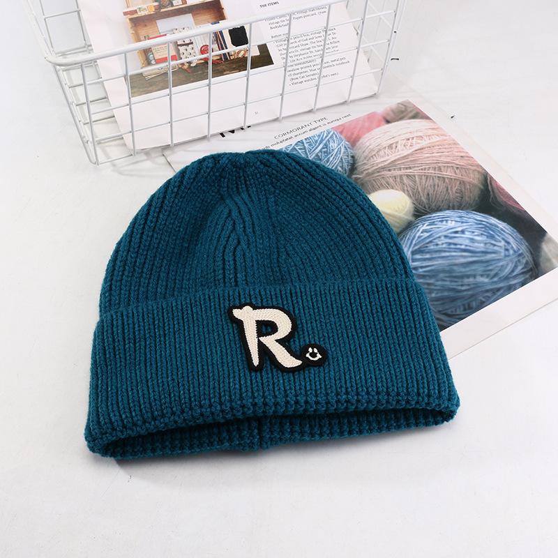 Korean Version New Solid Color Letter Knitted Hat Autumn and Winter Casual Versatile Wool Hat Student Face Little Couple Hat Women