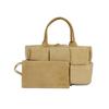 Arco Solid Color Woven Interior Zipper Pocket Suede Calfskin Tote Bag Shopping Bag Handbag Small Women Tote Oatmeal 652867V1EQ19776