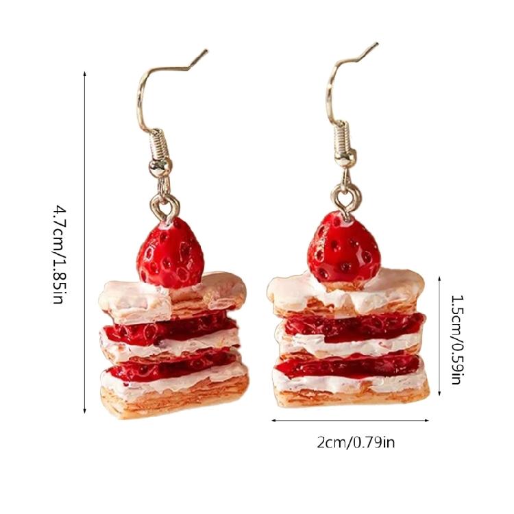 Stylish Strawberry Cake Earrings for Ladies Handmade Fun Food Eardrop Jewelry