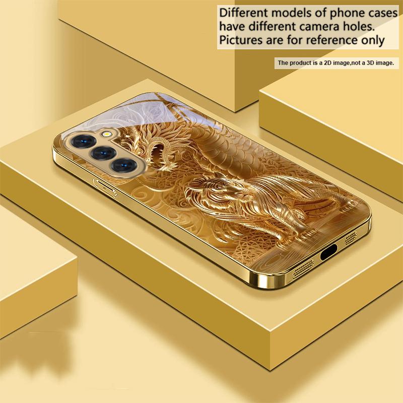 Fantasy Golden Beast For Samsung Galaxy S20 FE S21 S22 S23 Plus S24 Ultra 25Ultra S21+ S9+ S22Plus Golden Glass Phone Case