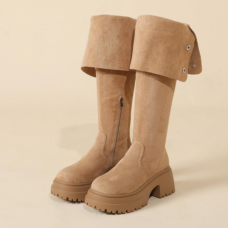 Thick-soled over-the-knee boots women's 2025 autumn and winter new thin suede boots women's long thin boots thick-legged high boots