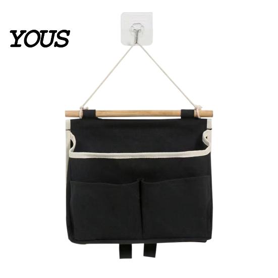 Dorm Room Essentials for Students Wall Hanging Storage Bag with 3 Pockets, Cotton And Linen Waterproof Organizer Bedroom Pouch, Over The Door