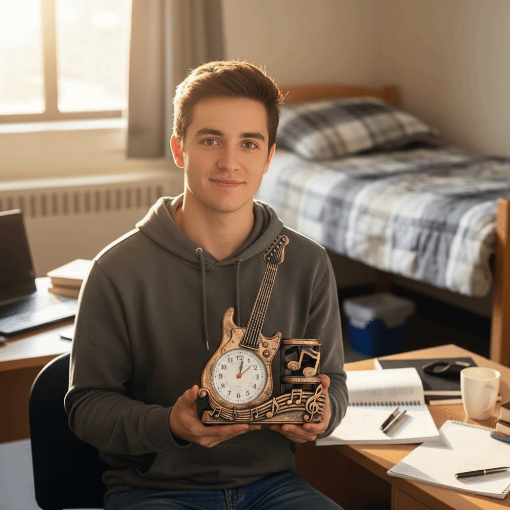 Stylish Violin Guitar Alarm Clock Creative Design Built-in Pen Organizer Study Living