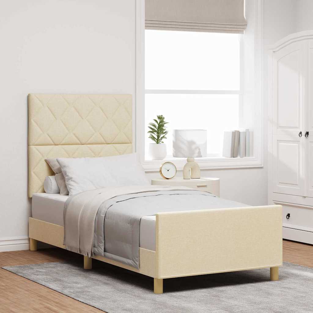 Bed Frame with Headboard Cream 90 X 190 Cm Fabric