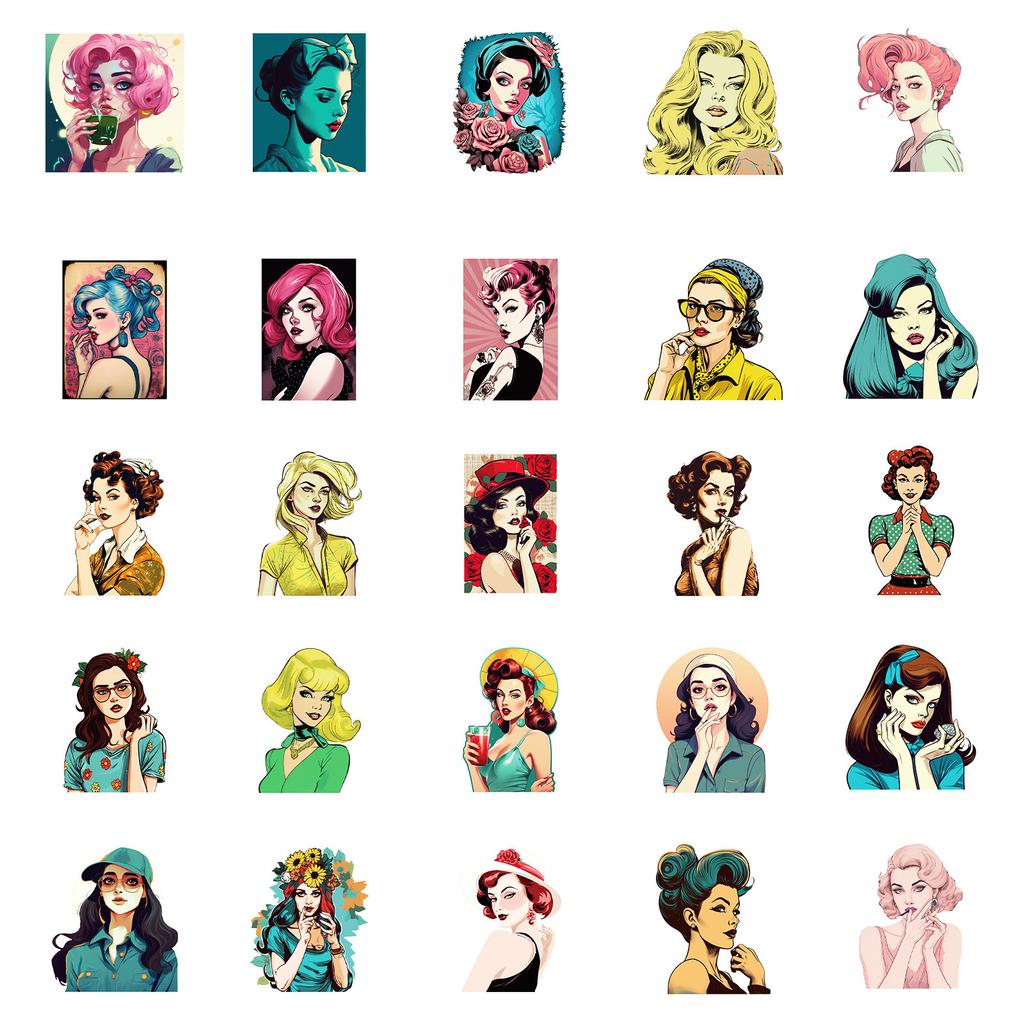 50 Cool Fashion Girl Stickers Diy Refrigerator Skateboard Helmet Decoration Waterproof Stickers