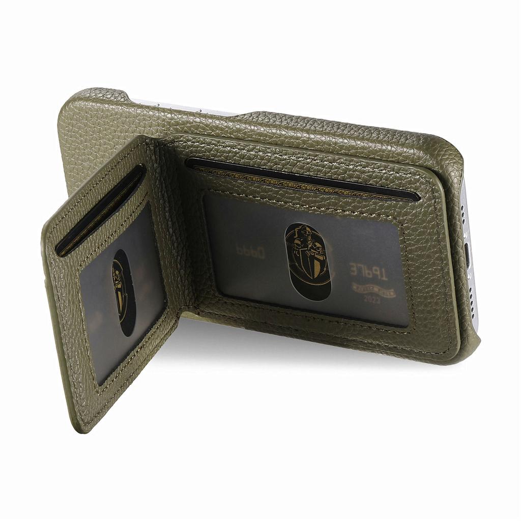 For iPhone 15 Case RFID Blocking Card Holder Litchi Texture Leather Back Cover