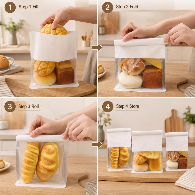 10PCS 3 Size Toast Bag Packaging Bag, Self Sealing Bread Bag Wire Rolled Edge Baking Transparent Biscuit Cake Bag Sealing Pocket