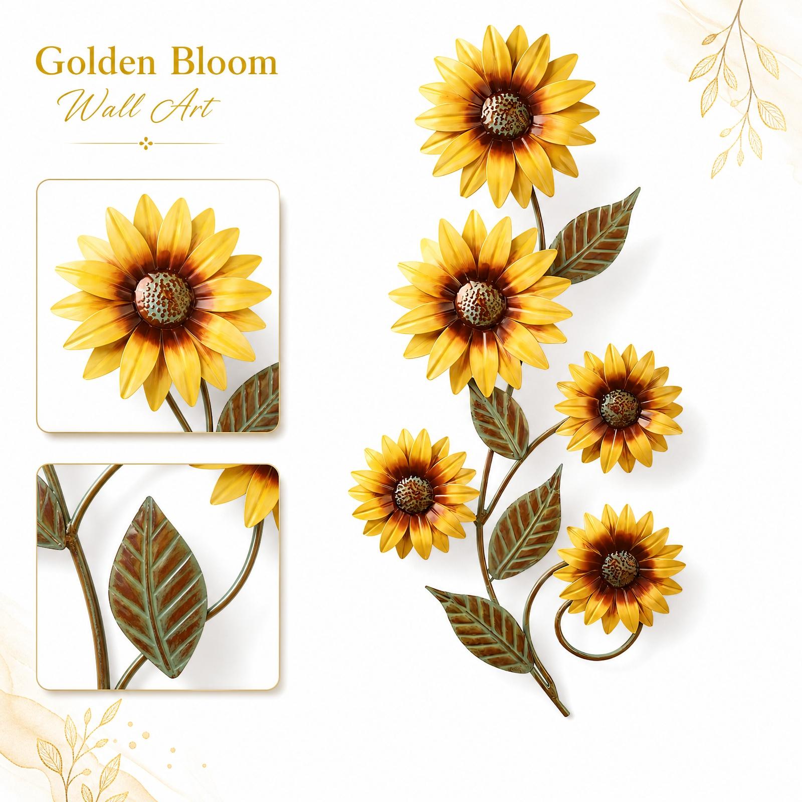 Metal Sunflower Wall Decor Floral Wall Hanging Sculpture for Indoor Outdoor Use Rustic Farmhouse Style Sunflower Art Decoration One Size