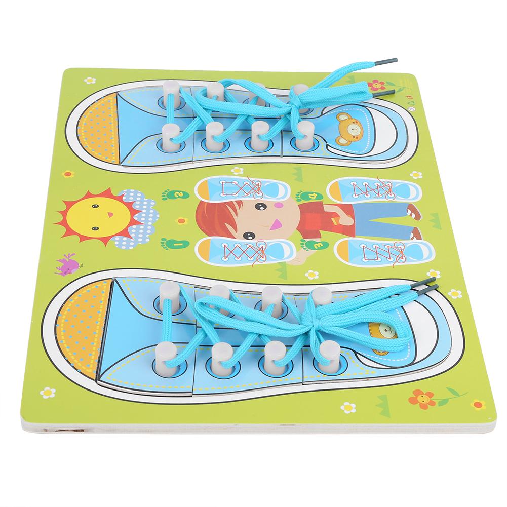 Learning To Tie Shoes Toy Wooden Dress Learning Baby Educational Toy Infant GiftBlue Green