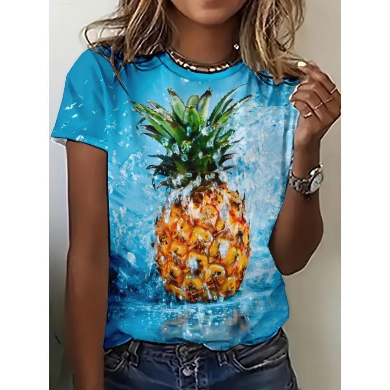Summer Cool Watermelon Print Women's Short-sleeved Top Beach Vacation Casual Women's Fashionable T-shirt Urban Street Daily Top