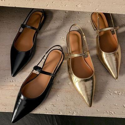 Mode 2025 Neue Sommer Damen Kleiderschuhe Leder Slipper Spitz Zehen Sandalen Schnalle Slingbacks Mittelhohe Absätze Pumps Sandalias Mujer