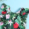 In-Stock Green Floral Ruffle One-Piece Swimsuit for Baby Girls and Toddlers