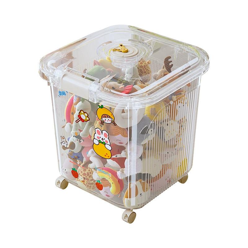 

Caja de almacenamiento transparente con ruedas y tapa para juguetes libros y artículos del hogar