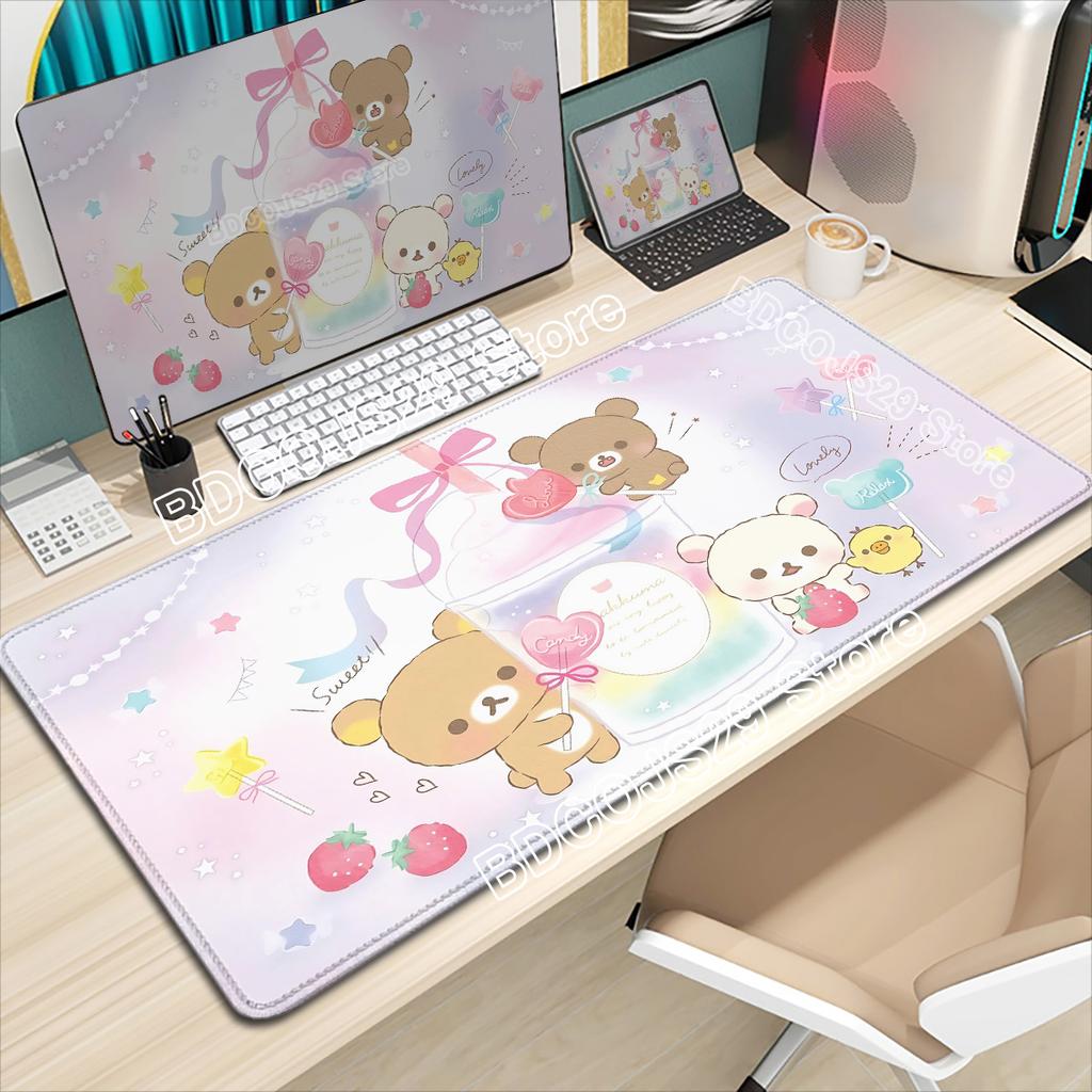 Lovely Kawaii Cartoon Mouse Mat Pink Rilakkuma Office Computer Desktop Mouse Pad Anime Gaming Cute Mousepad Nonslip Table Mat