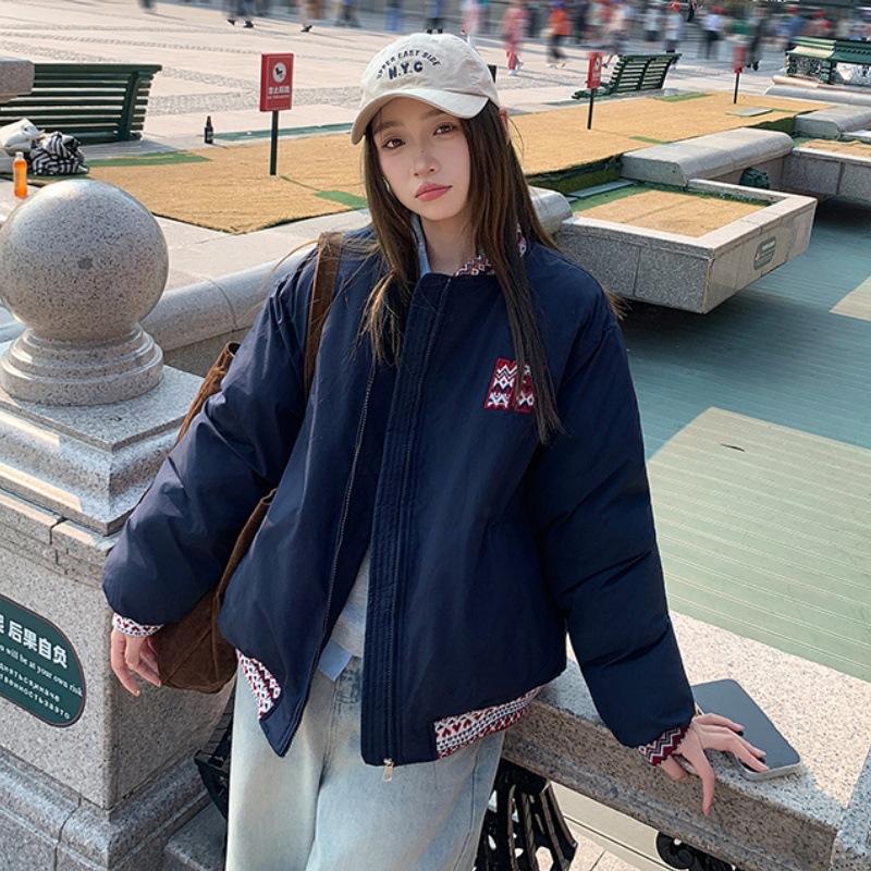Winter New ethnic style jacquard splicing cotton thickened couple baseball jersey design sense loose coat