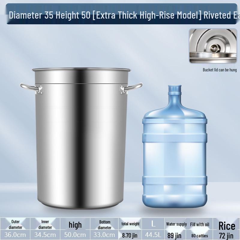 304 Stainless Steel Soup Pot with Lid - Thickened Round Barrel for Commercial Use, Ideal for Rice, Water, Braised Meat, and Porridge.