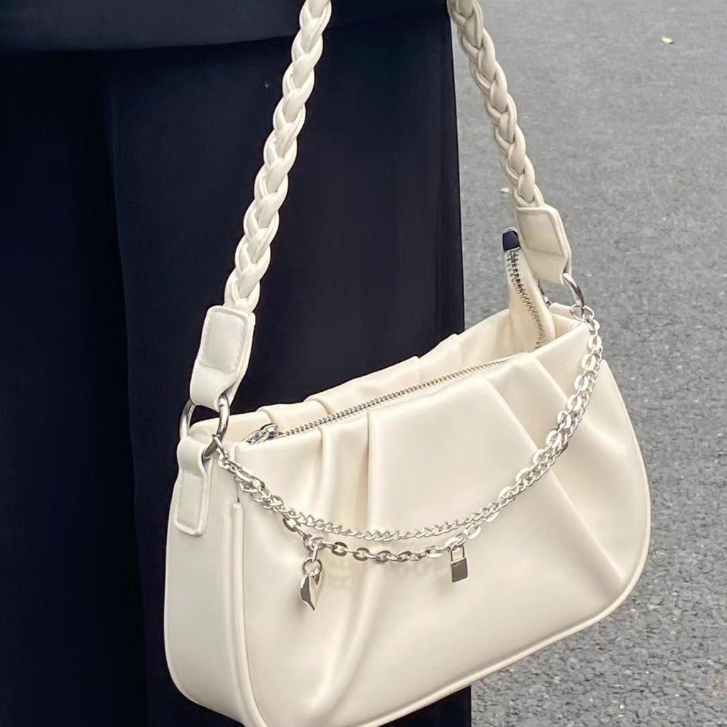 Trendy Underarm Bag Women'S Pleated Cloud Square Handbag Niche Design Simple And Versatile Shoulder Bag