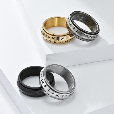 Fashion Scandinavian Viking Text Rotatable Titanium Ring for Men Stress Anxiety Relief Emotional Jewellery Hip Hop Retro Ladies Punk Finger Ring