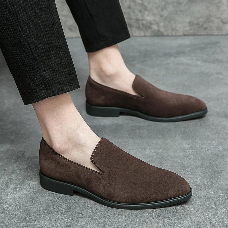 Fashion Spring Italian Luxury Designer  Suede Leather Shoes Business Office Dress Shoes for Man Brown Nightclub Party Loafers Man