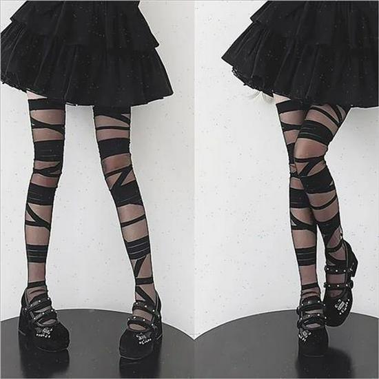 Lolita Cross Irregular Laced Over-the-Knee Stockings for JK Girls