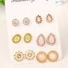6Pairs Women Water Drop Flower Rhinestone Faux Opal Ear Studs Earrings
