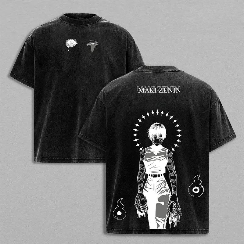 Hot Anime Jujutsu Kaisen Zenin Maki Clothing Men Women Casual Tshirts Washed Cotton Tee Retro Oversized T-shirt Harajuku T Shirt
