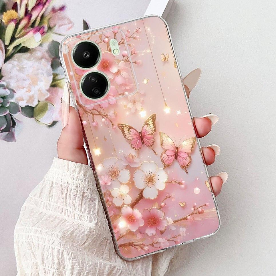 For Xiaomi Redmi 13C 5G 4G  Back Bumper Redmi 13 4G Colorful Butterfly Flower Painting Phone Case Transparent Soft TPU Silicone