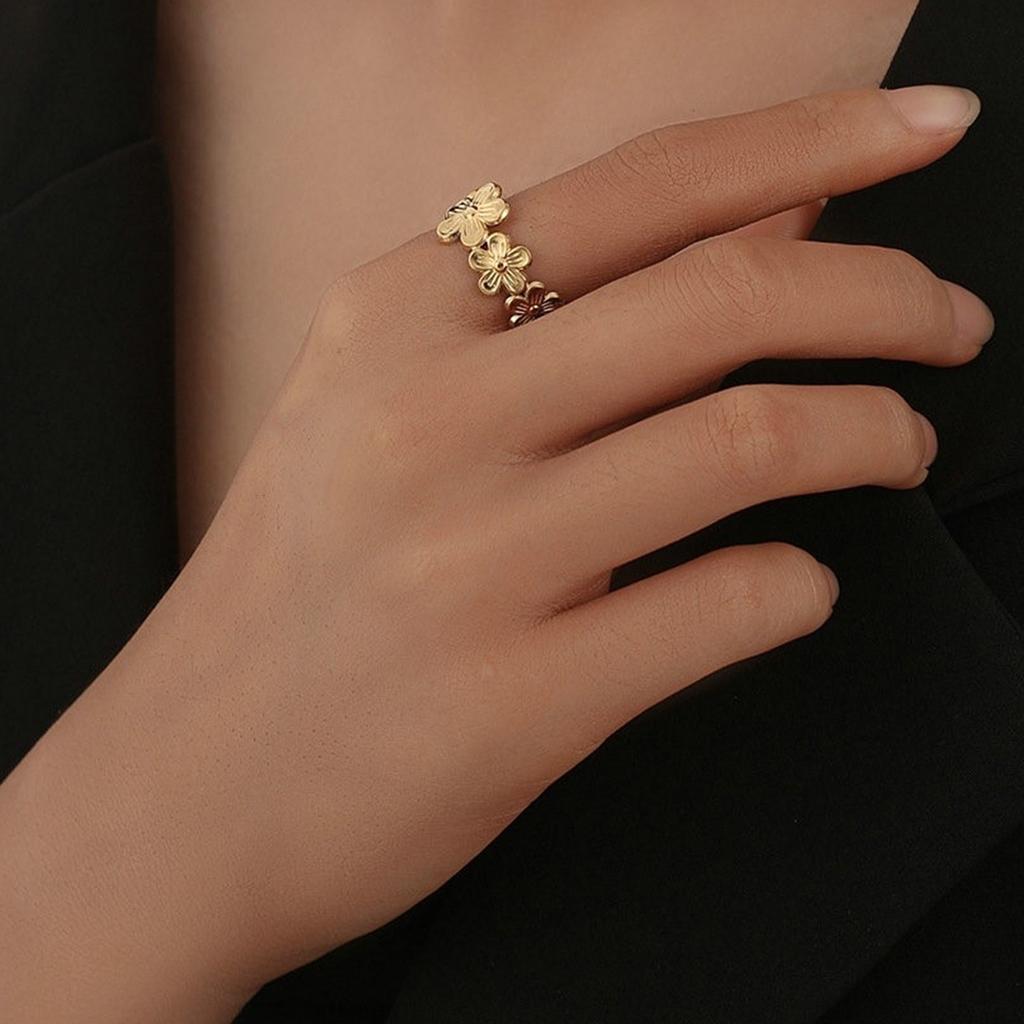 Yori Statement Stainless Steel Flower Open Ring Women Minimalist 18k Gold Color Texture Charm Jewelry Gift New