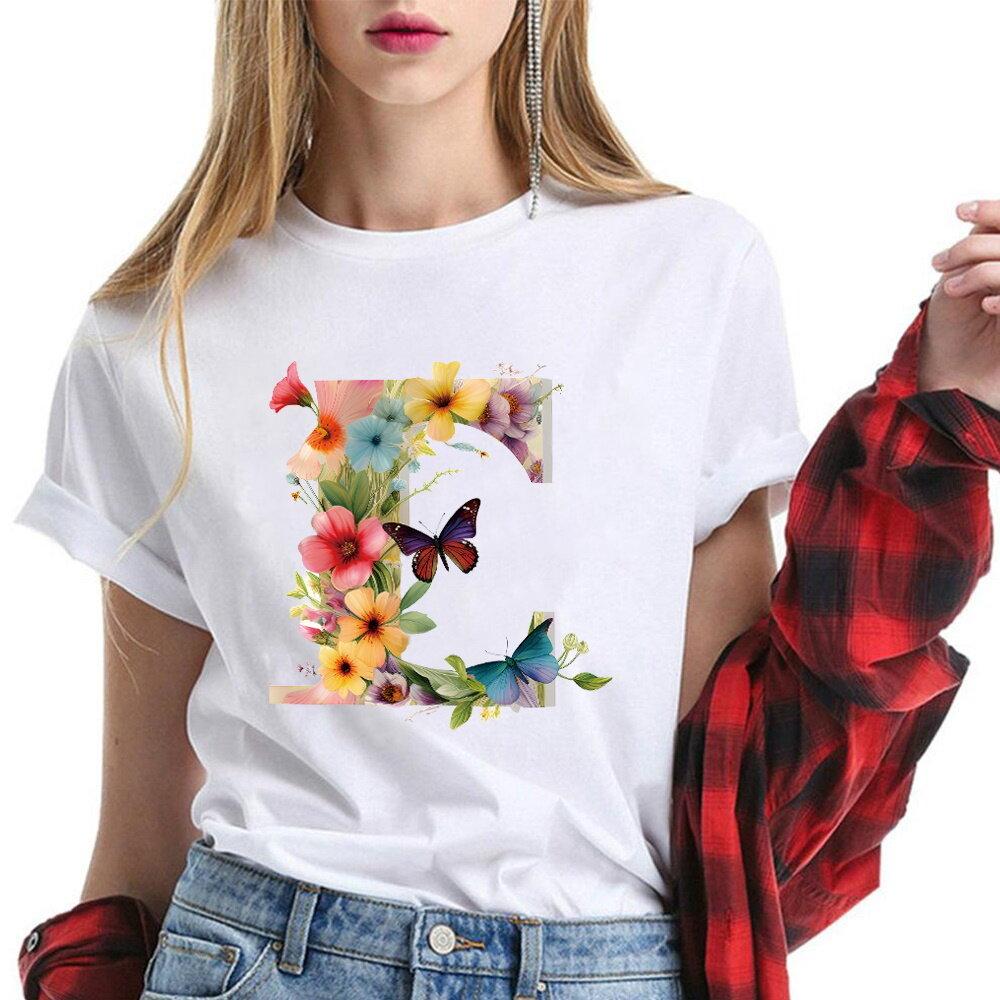 New T-Shirt Butterfly Letter Collection Women's Plus Size  T-Shirt Top Short Sleeve Gift Couple Tee