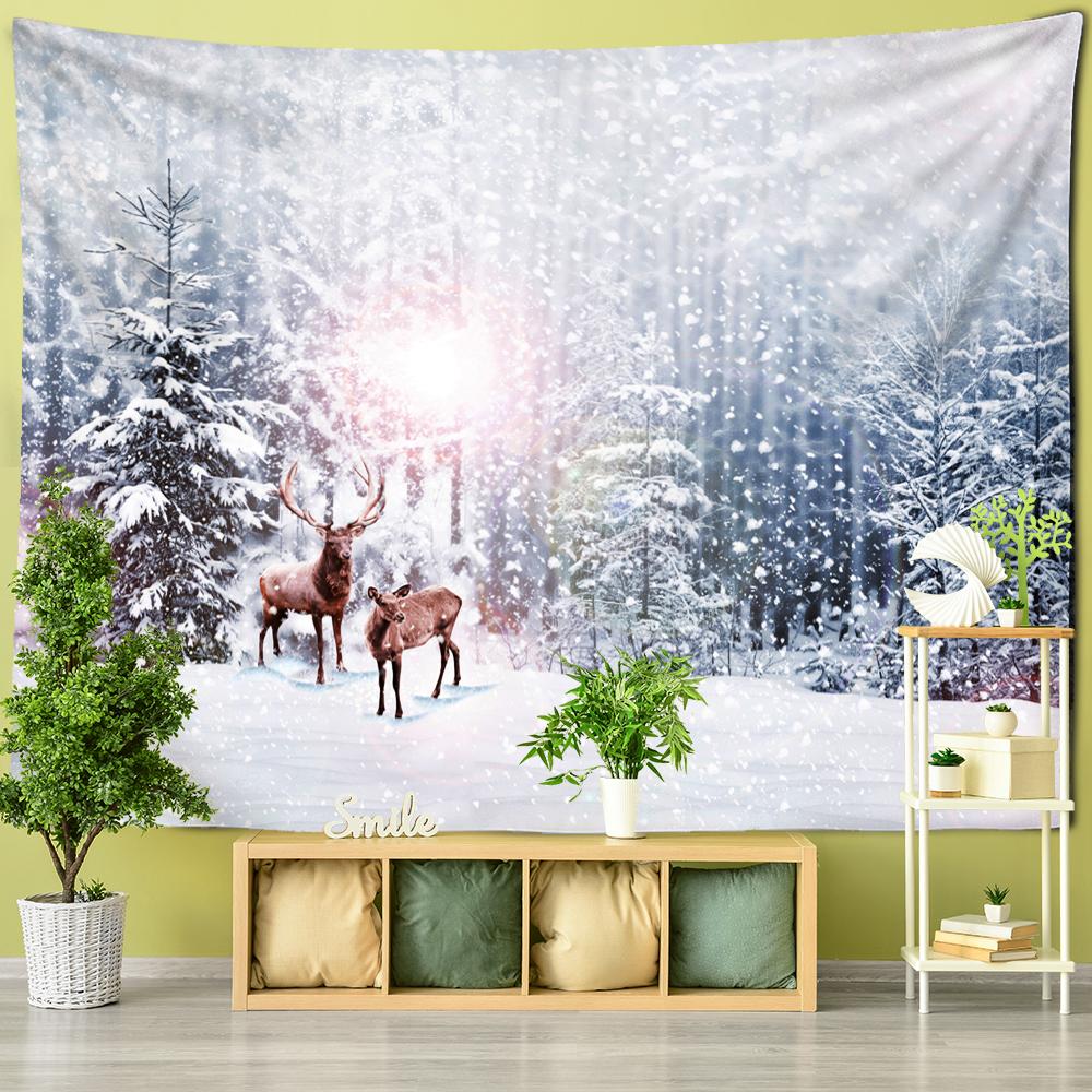 Älg Snöscen Tapestry Väggbonad Julserie Psykedelisk Häxkonst Högtidsgåvor Böhmen Heminredning