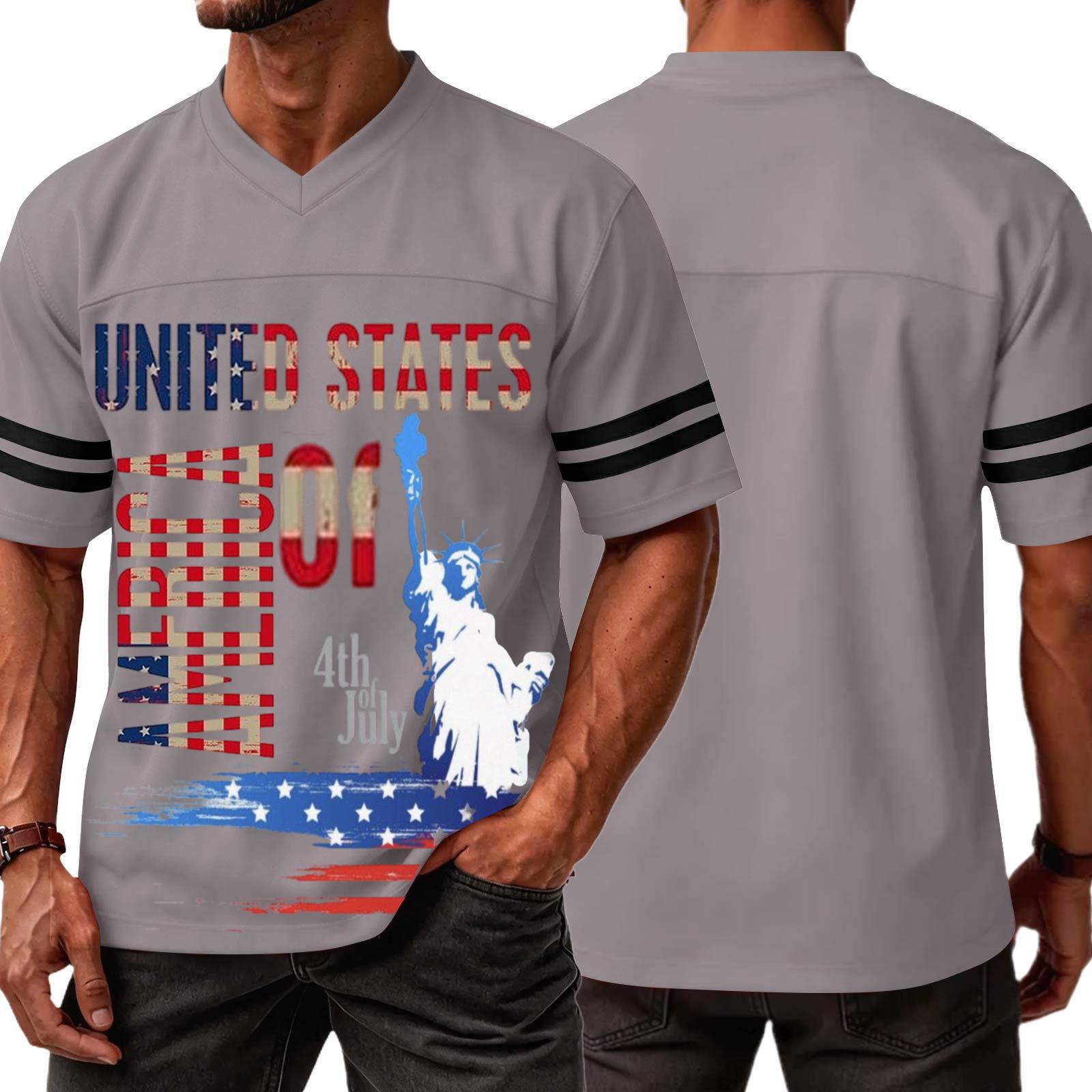 

Men s Casual V Neck Short Sleeve Sports Shirt with Graphic Print Independent Day Themed Lightweight Athletic Tee for Outdoor and Everyday Wear L