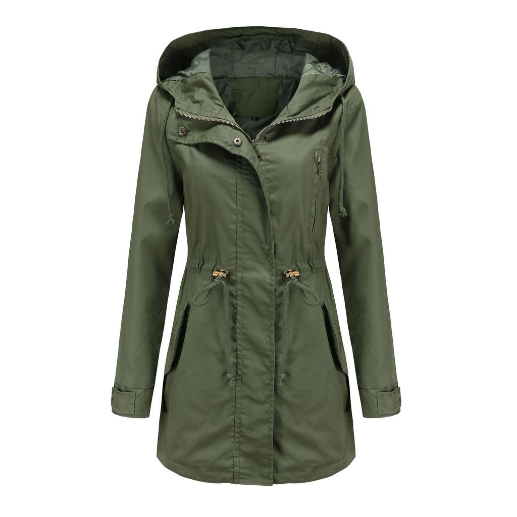 2022 Women's Plus Size Cotton Hooded Windbreaker - Spring/Autumn Loose Solid Color Coat