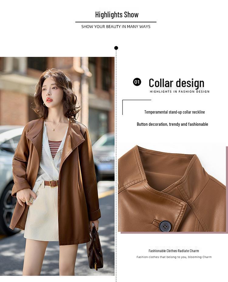 Women's Mid-Length Sheepskin Leather Motorcycle Jacket - Retro and Loose, Perfect for Spring and Autumn