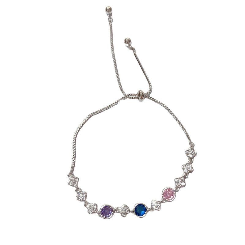 Light Luxury French Style Full Diamond Petal Pull Adjustable Women Fashion Bracelet