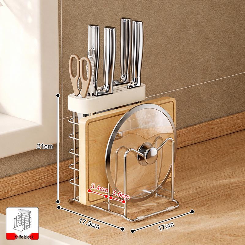 304 Stainless Steel Kitchen Storage Rack with Chopstick Holder, Knife Block, and Cutting Board Storage