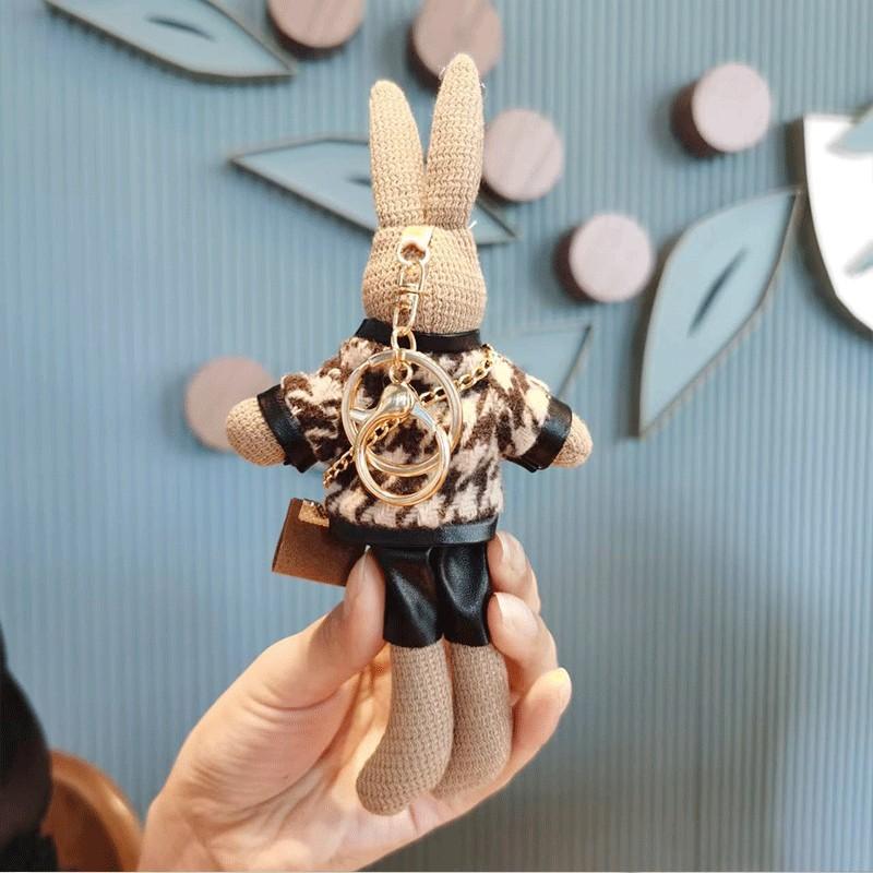 Adorable Houndstooth Bunny Plush Keychain Cute Stuffed Doll Fashion Toy