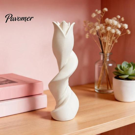 Minimalist Tulip Vase for Decor 3D Printed Twist Vase, Modern Abstract Art Sculpture Living Room Niche Handicrafts Gifts Bookshelf, Home Tabletop