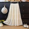 Elegant French Crochet Lace A-Line Midi Skirt for Women - High Waist, Autumn 2025 Collection