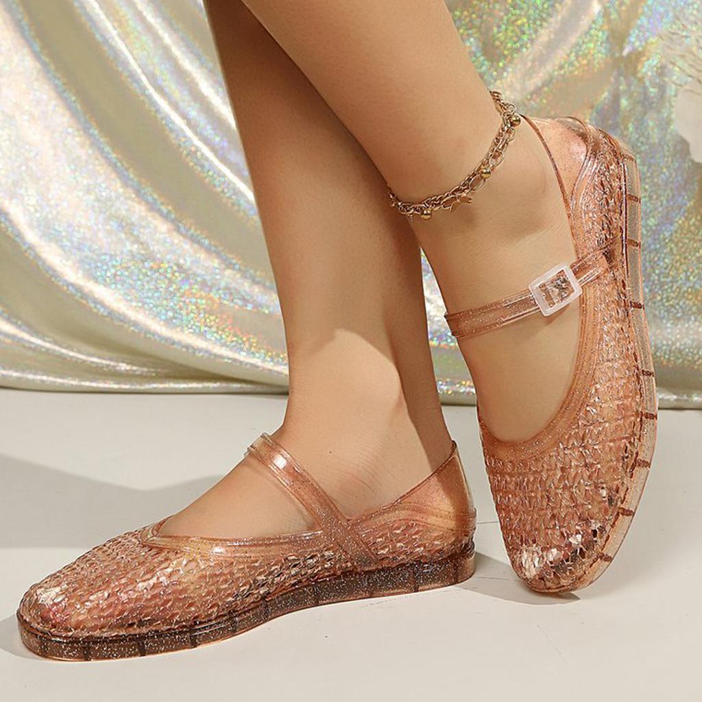 Women's Mesh Mary Jane Flat Shoes Breathable Lightweight Slip On Round Toe Casual Footwear with Adjustable Strap for Daily Wear