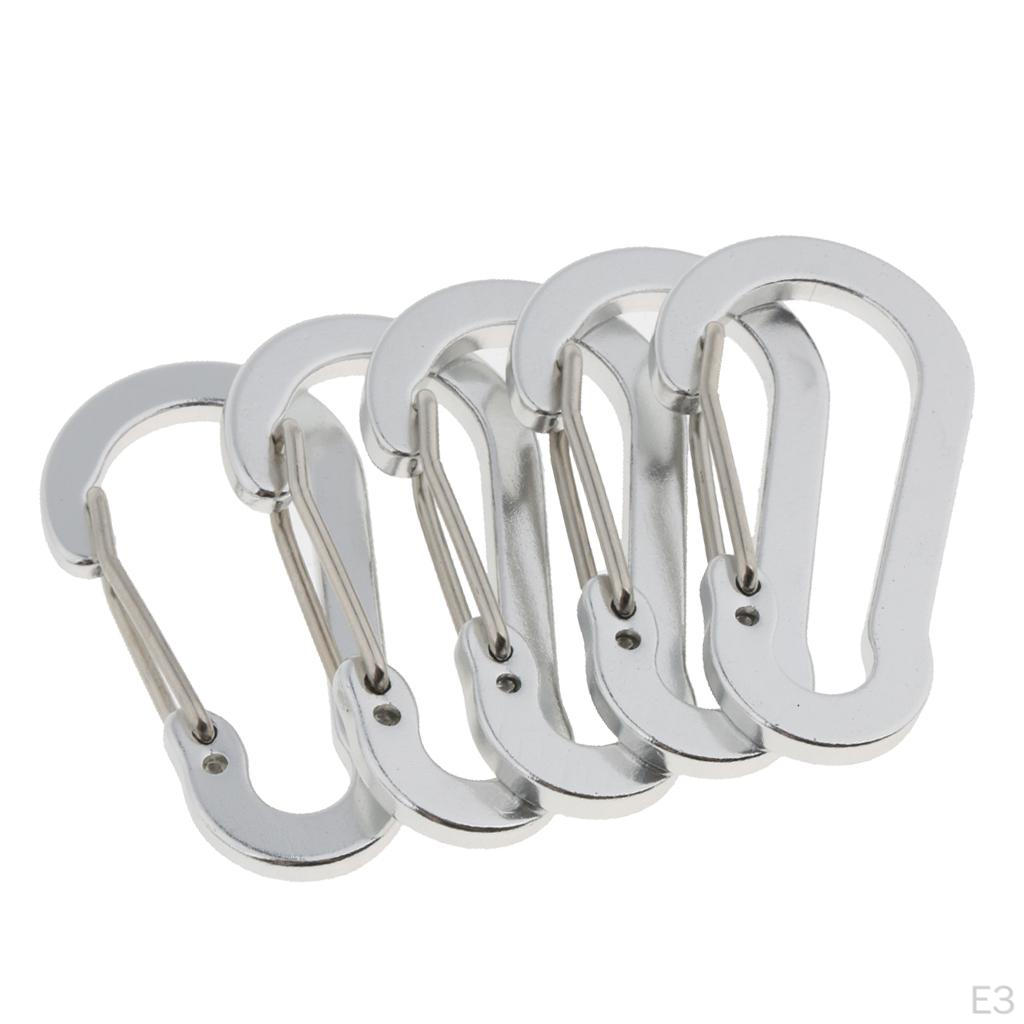 5 Pack Aluminum Carabiner Clip Set, D with , Keychain Buckle Hook for Keys Holder Organizer, Camping