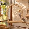 Parrot Cage Accessories Swing Perch, Solid Wood Perch Pole, Wooden Blocks And Healthy Bird Toy Beads Arch, Unpainted for Small Medium Parrots with