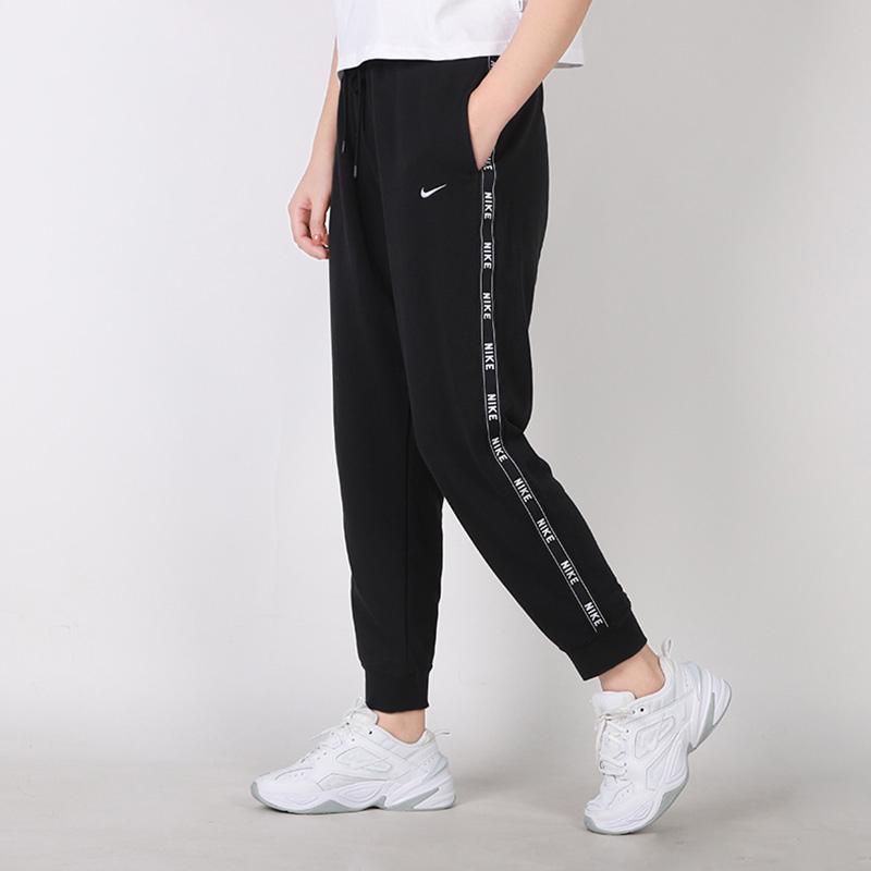 Nike Mid-Rise Side Drawstring Long Logo Knitted Sports Pants Women bottoms Black CN6879-010