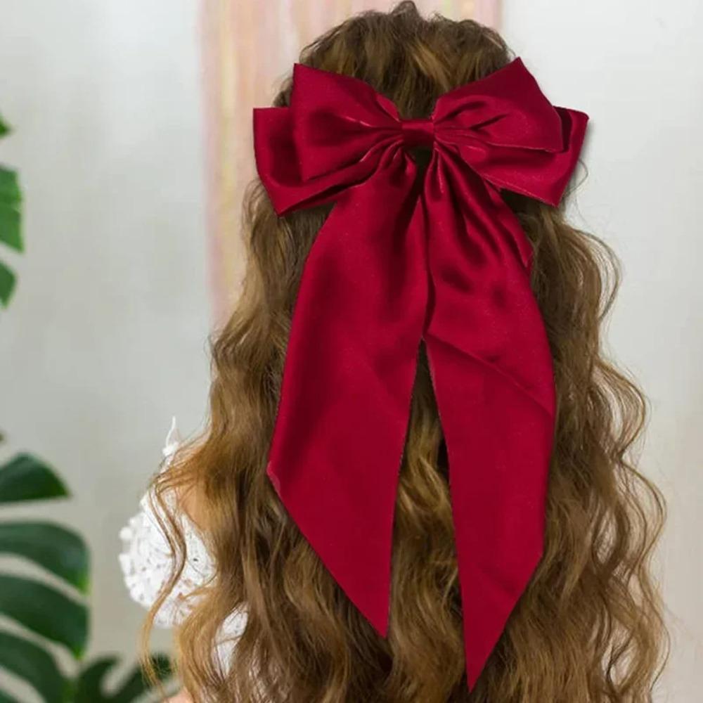 Korean Accessories Hair Clips for Women Girls Big Bowknot Solid Satin Long Ribbon Bows Spring Clamp Barette Cheveux Femme 2026